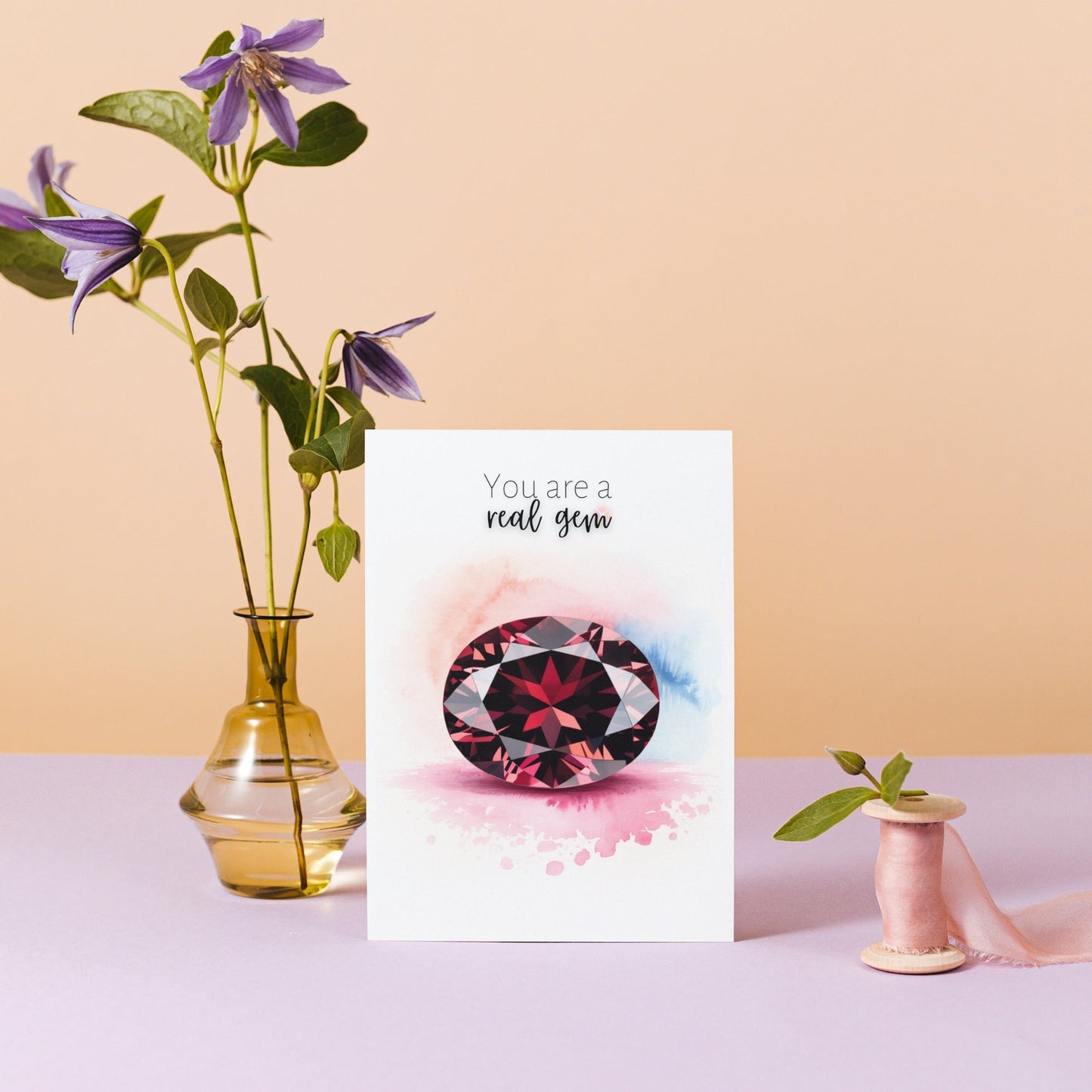 You are a real Gem | Watercolor Oval Garnet Greeting Card