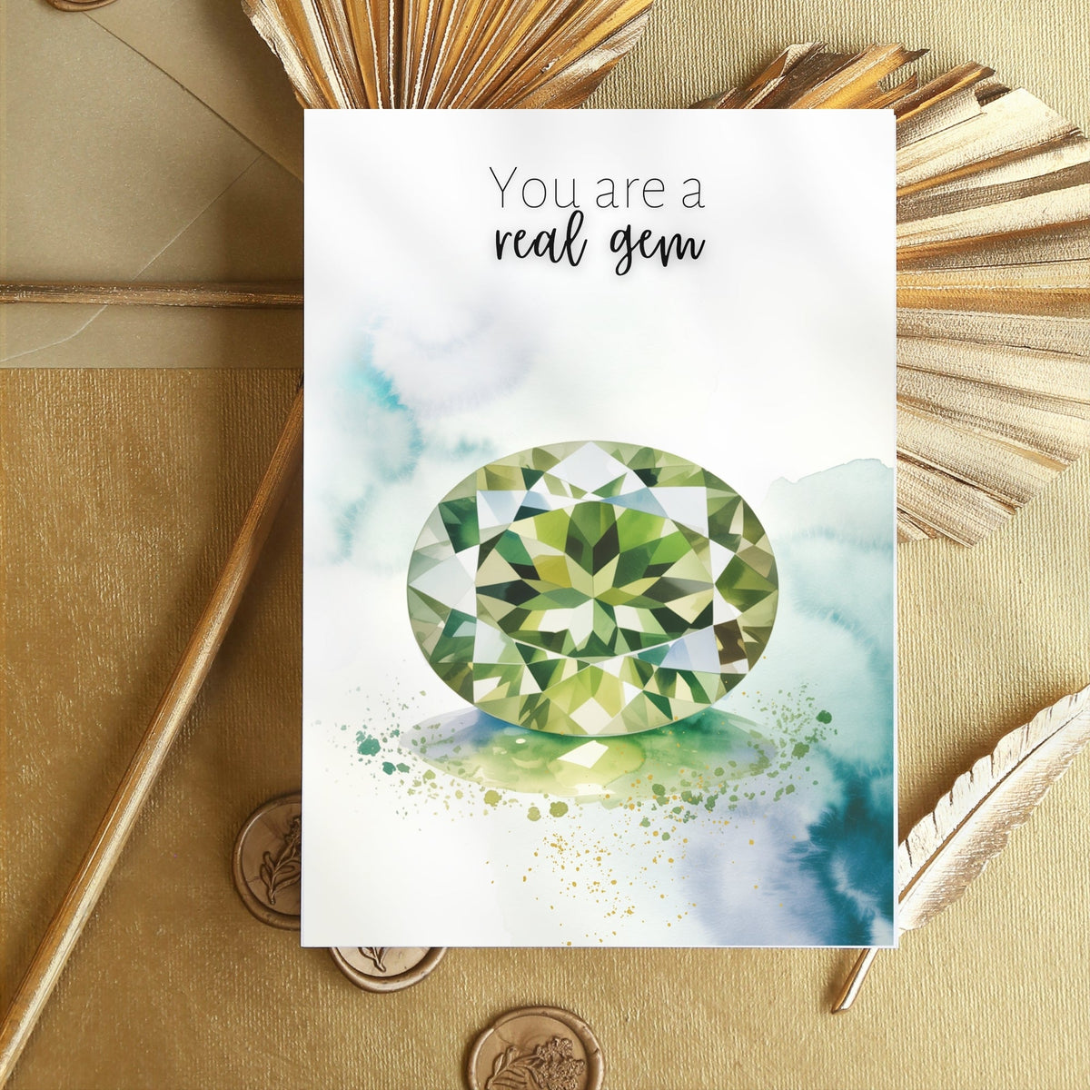 You are a real gem | Watercolor Oval Peridot Greeting Card
