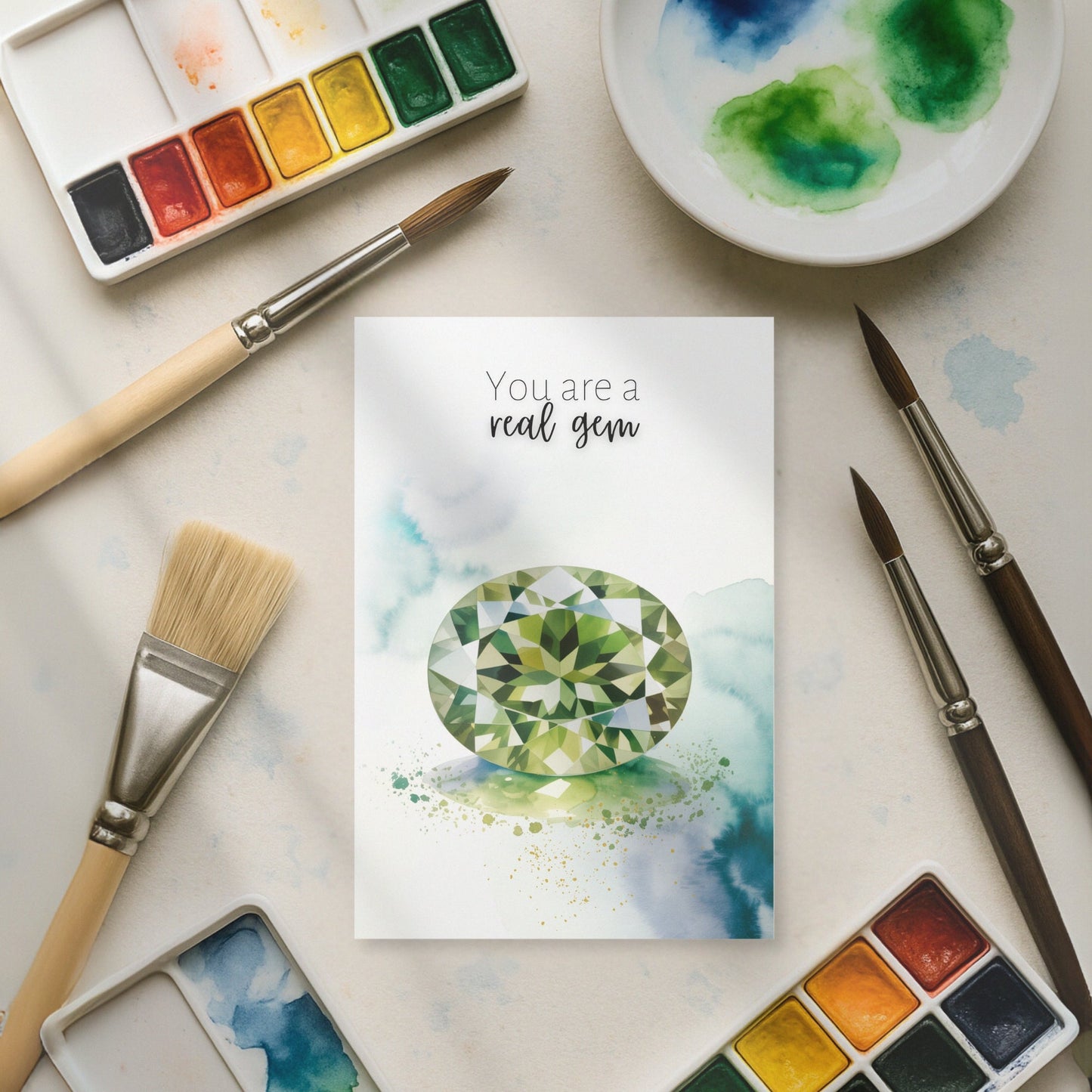 You are a real gem | Watercolor Oval Peridot Greeting Card
