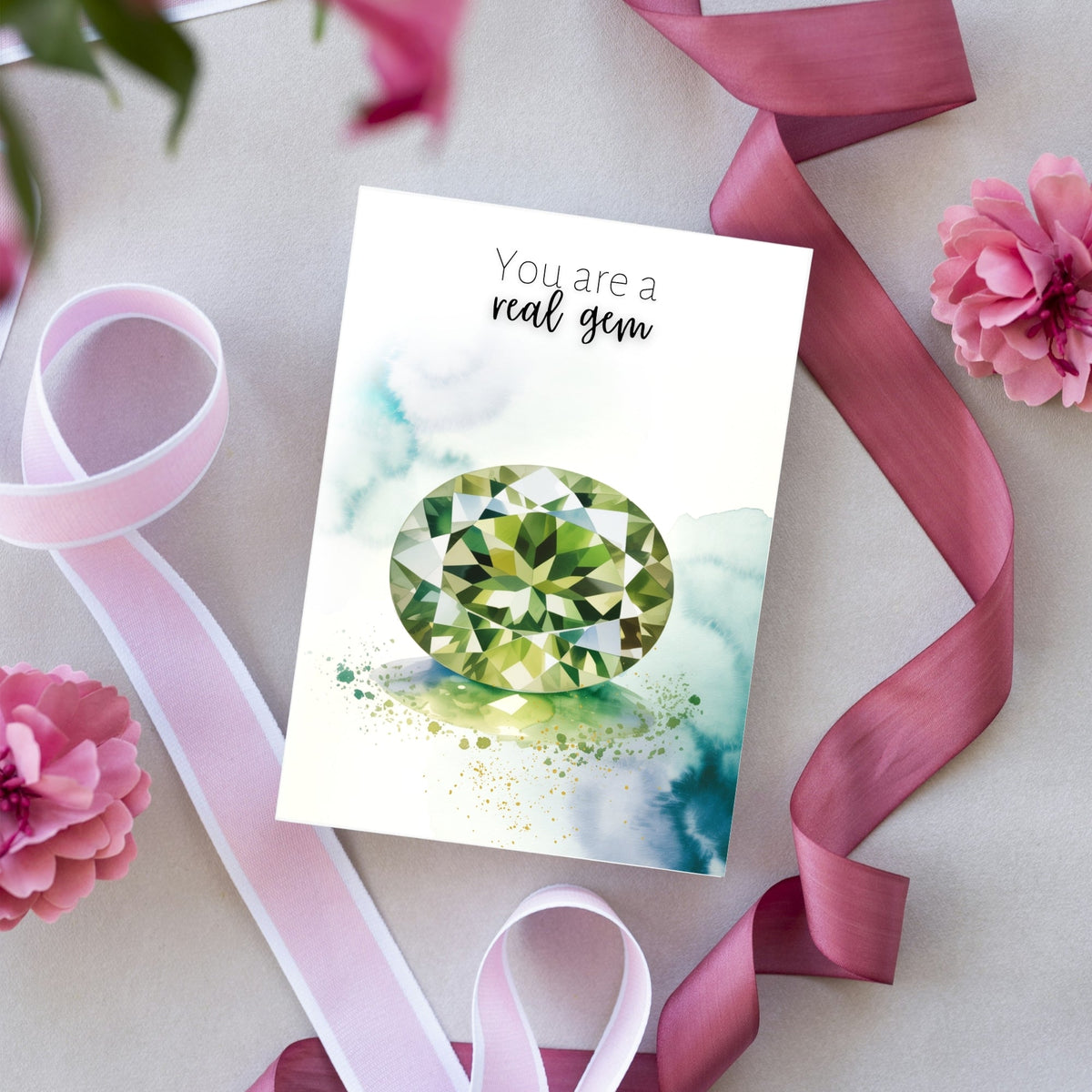 You are a real gem | Watercolor Oval Peridot Greeting Card