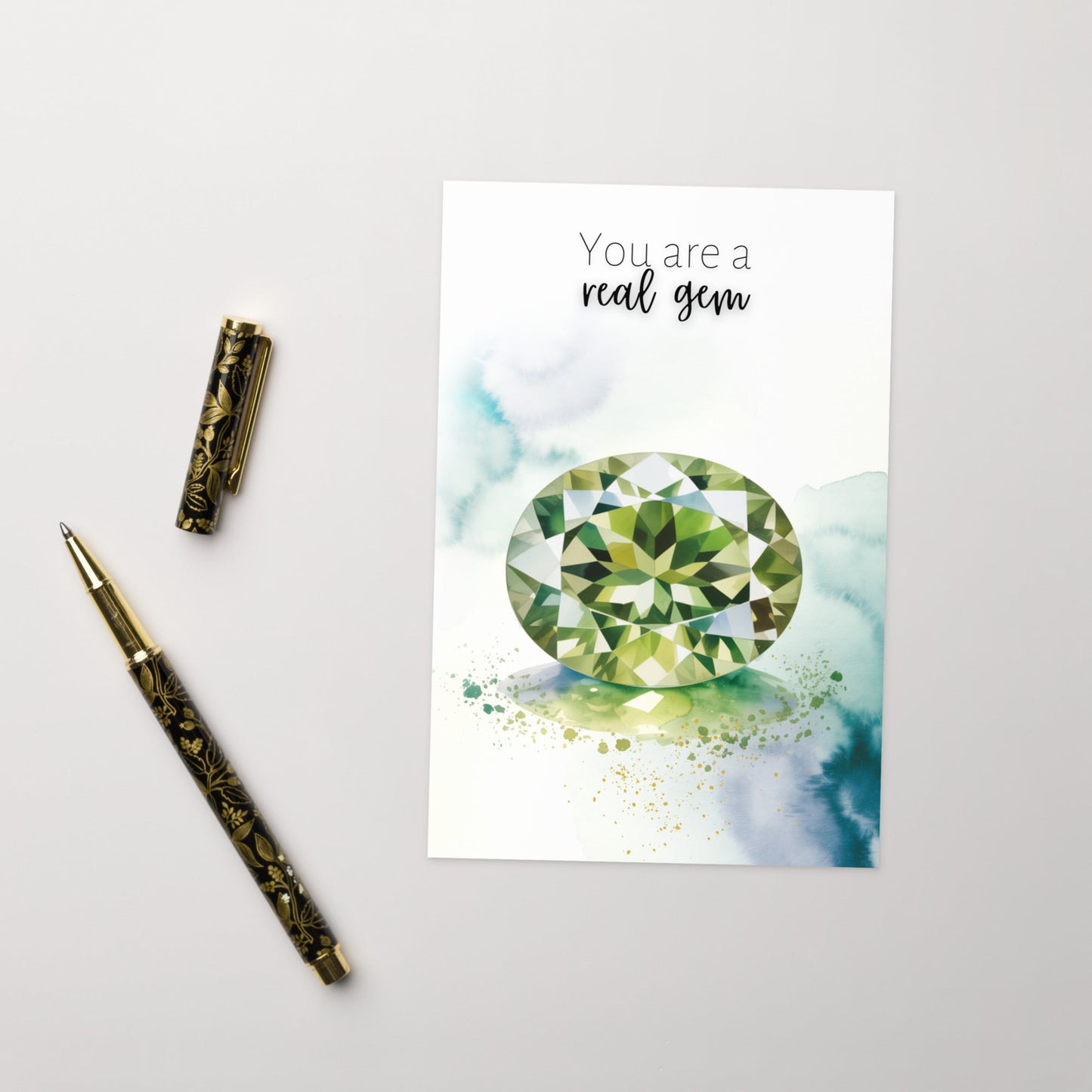 You are a real gem | Watercolor Oval Peridot Greeting Card