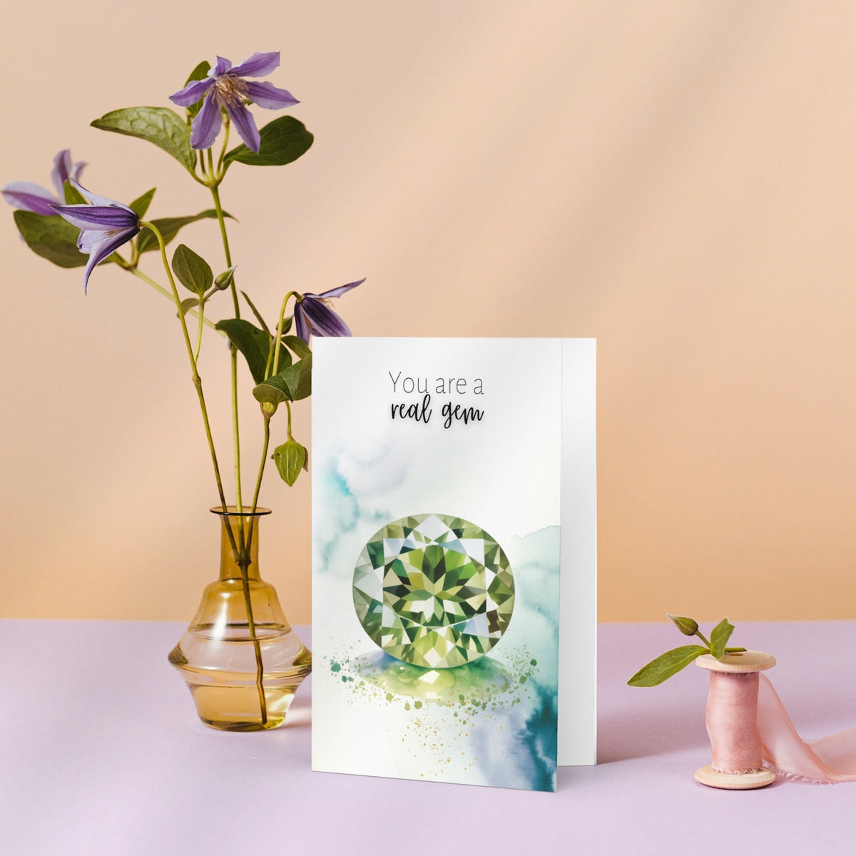 You are a real gem | Watercolor Oval Peridot Greeting Card