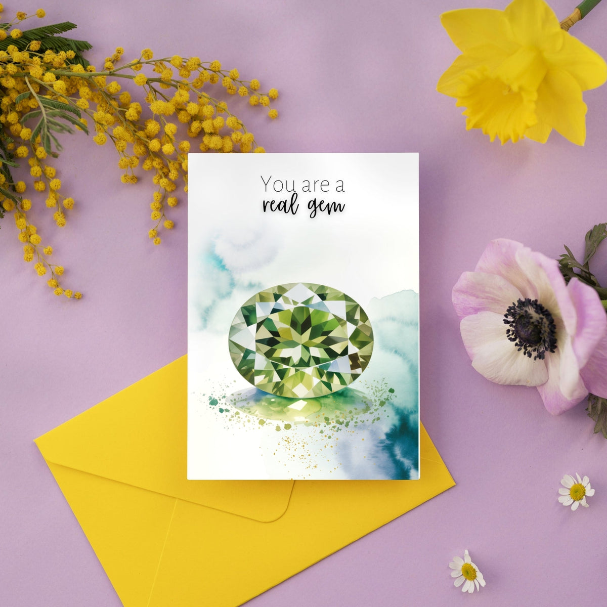 You are a real gem | Watercolor Oval Peridot Greeting Card