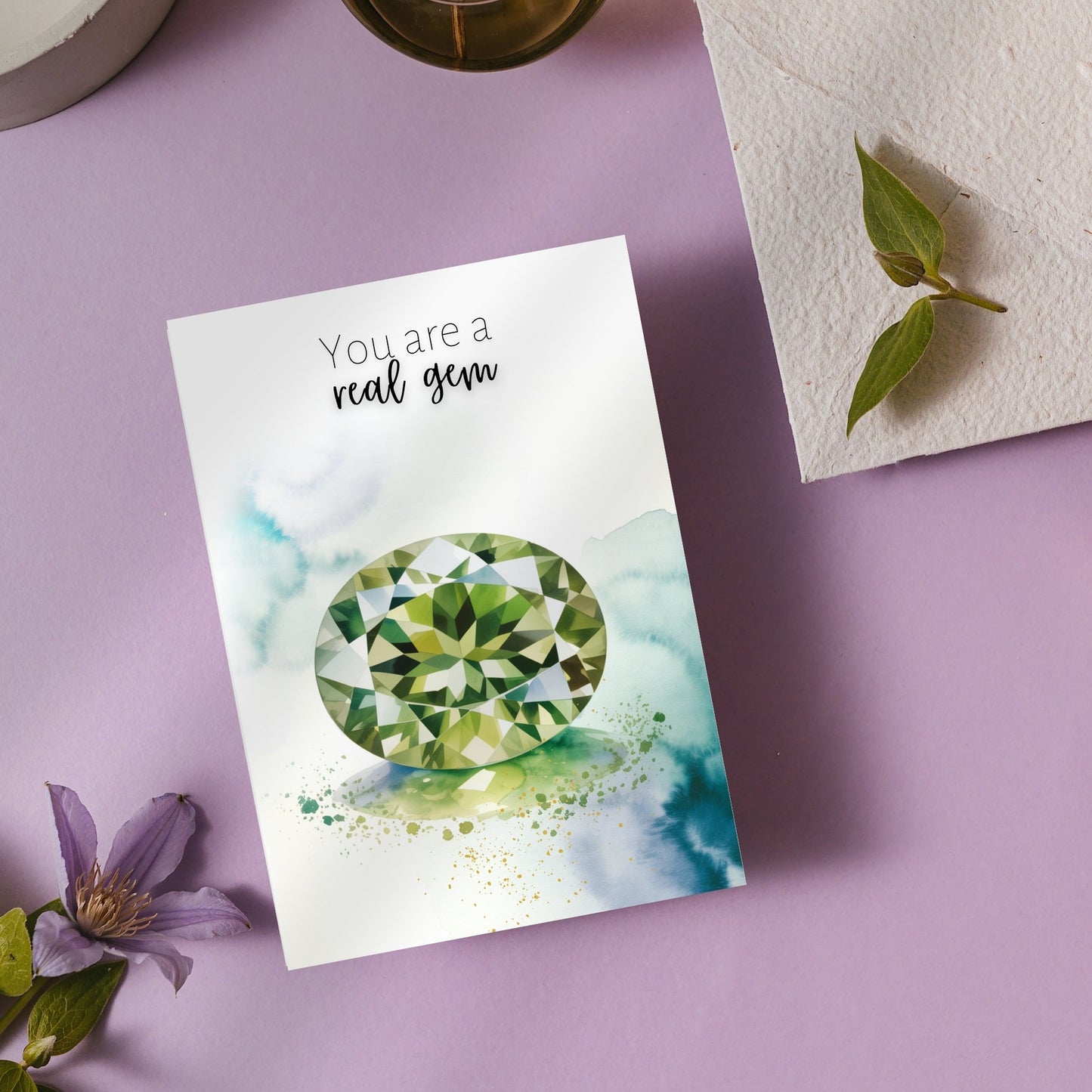 You are a real gem | Watercolor Oval Peridot Greeting Card