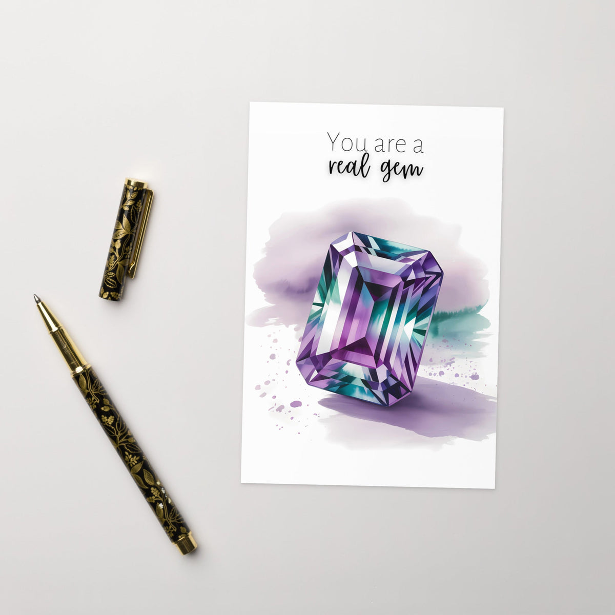 You are a real Gem | Watercolor Emerald Cut Alexandrite Greeting Card