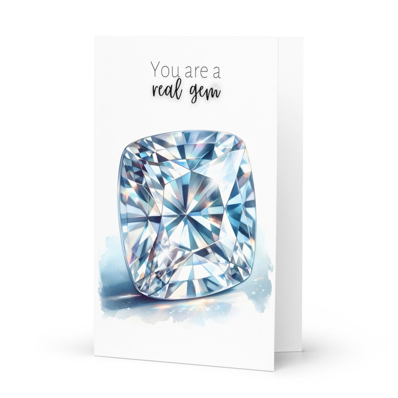 You are a real Gem | Watercolor Cushion Cut Moissanite Folded Card