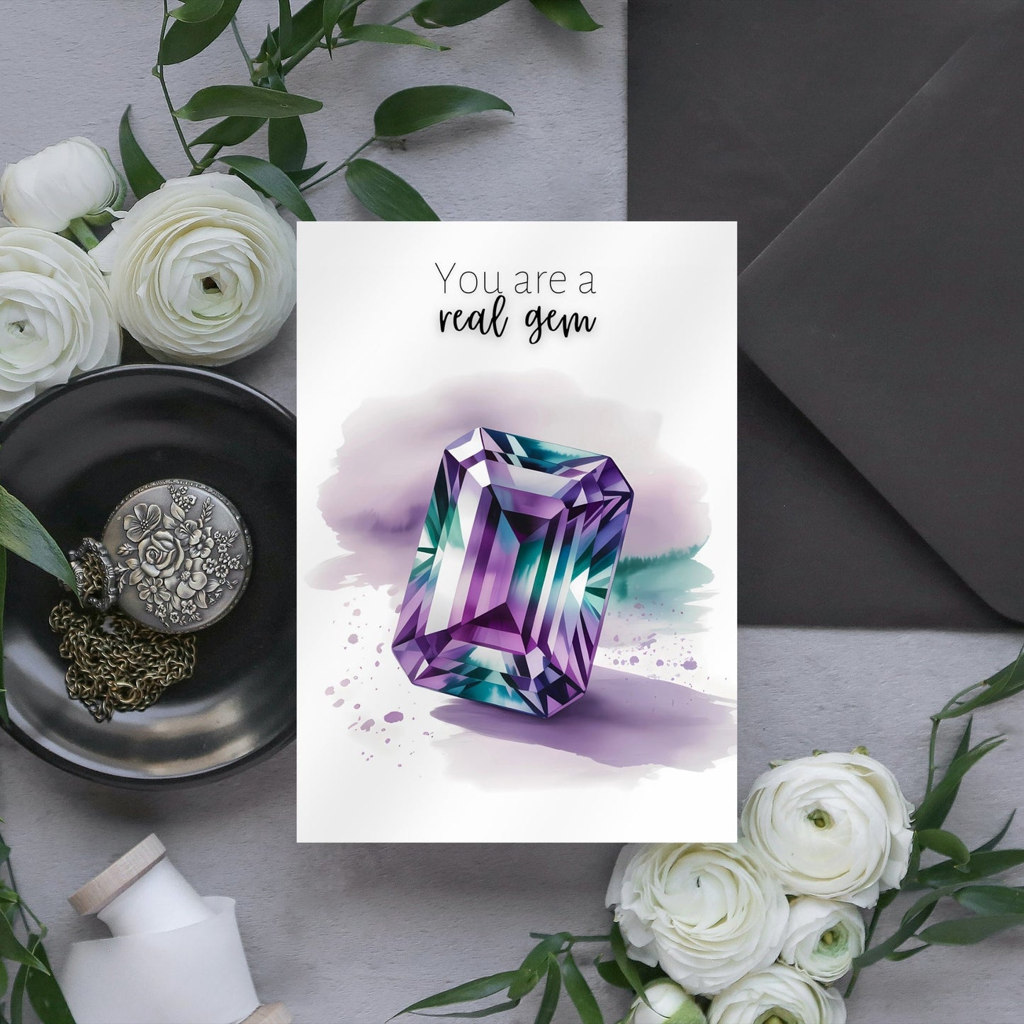 You are a real Gem | Watercolor Emerald Cut Alexandrite Greeting Card