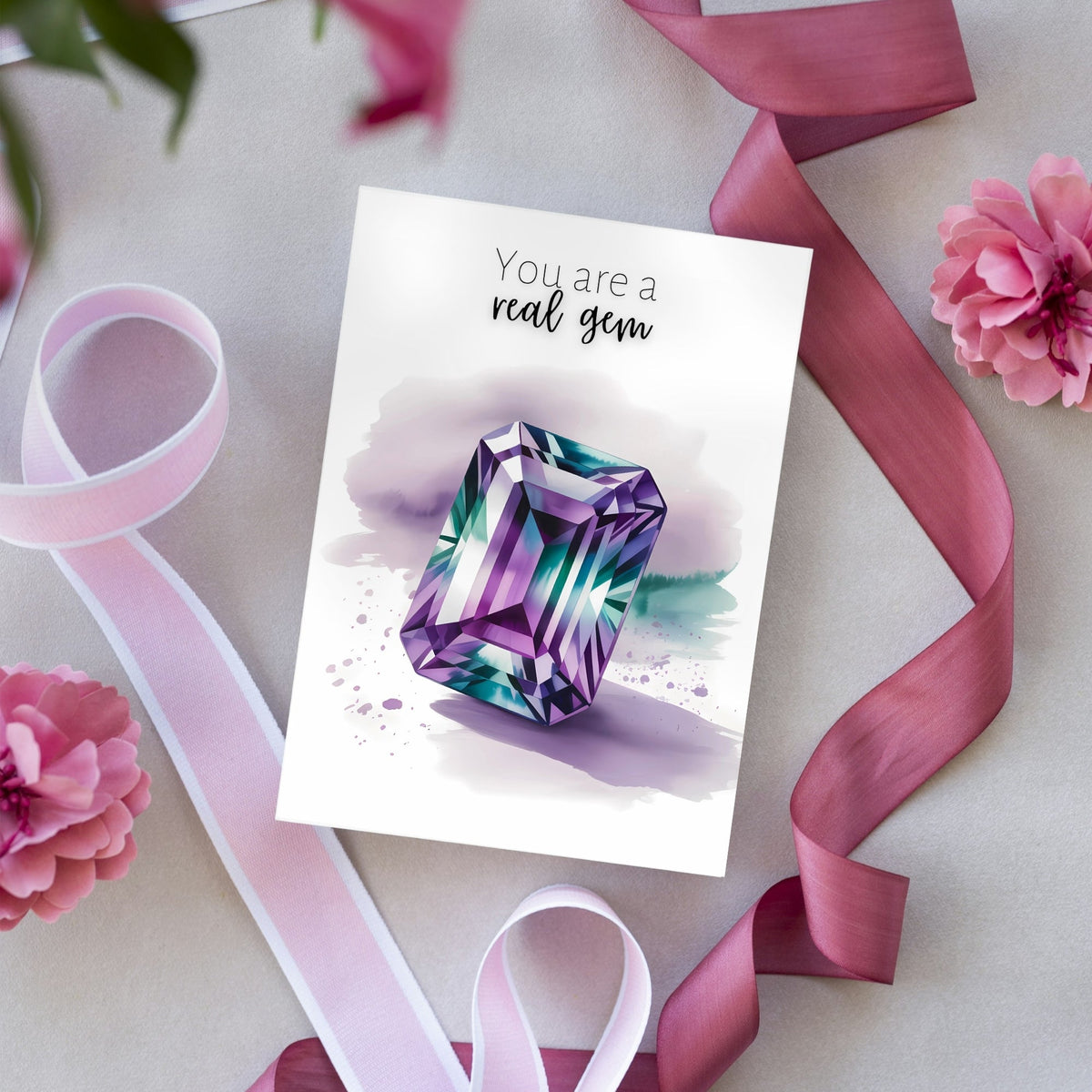 You are a real Gem | Watercolor Emerald Cut Alexandrite Greeting Card