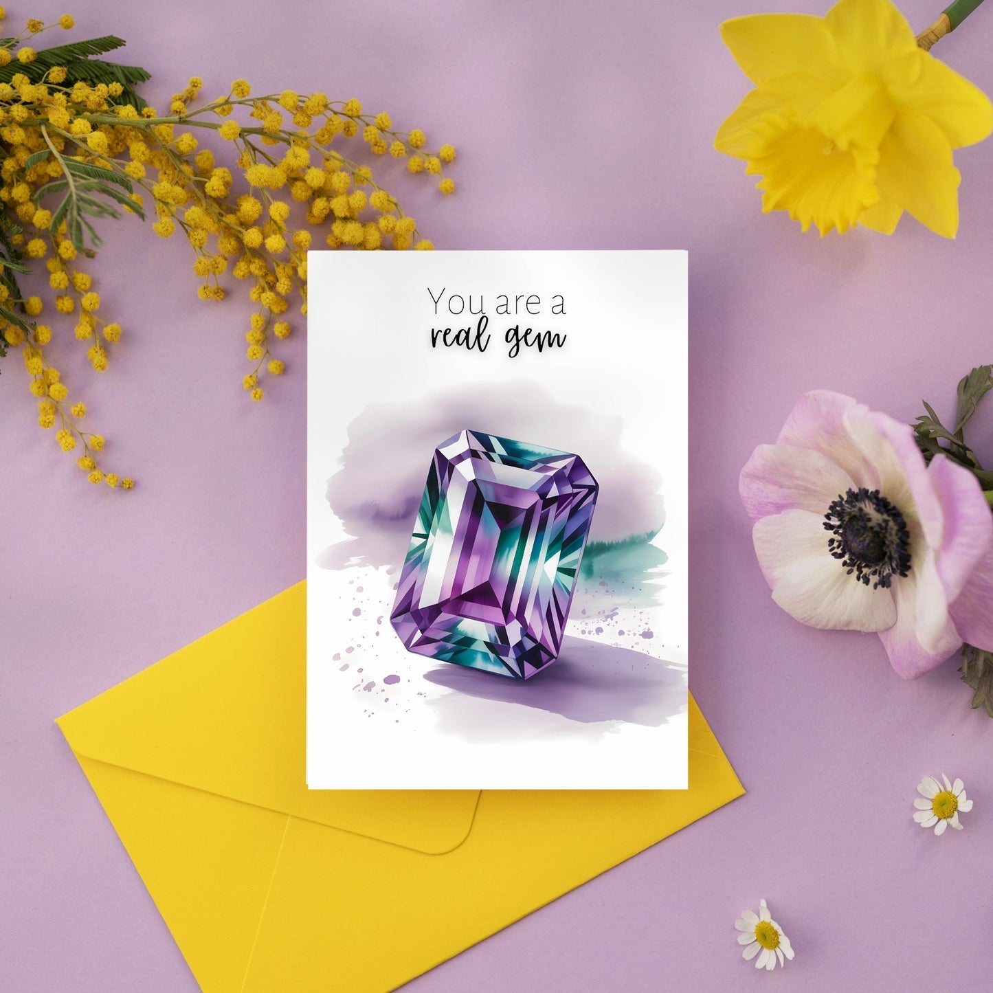 You are a real Gem | Watercolor Emerald Cut Alexandrite Greeting Card