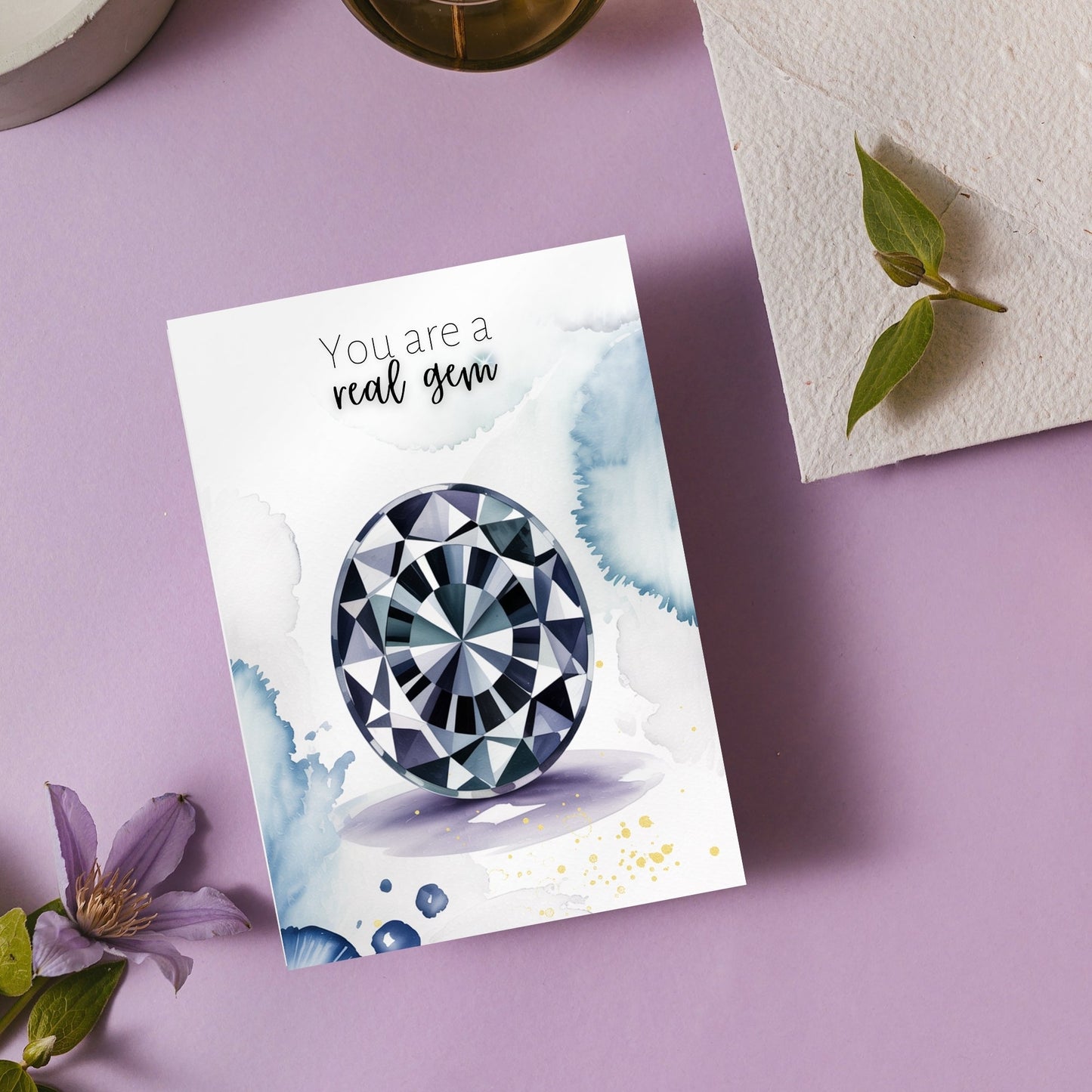 You are a real Gem | Watercolor Oval Blue Spinel Folded Card