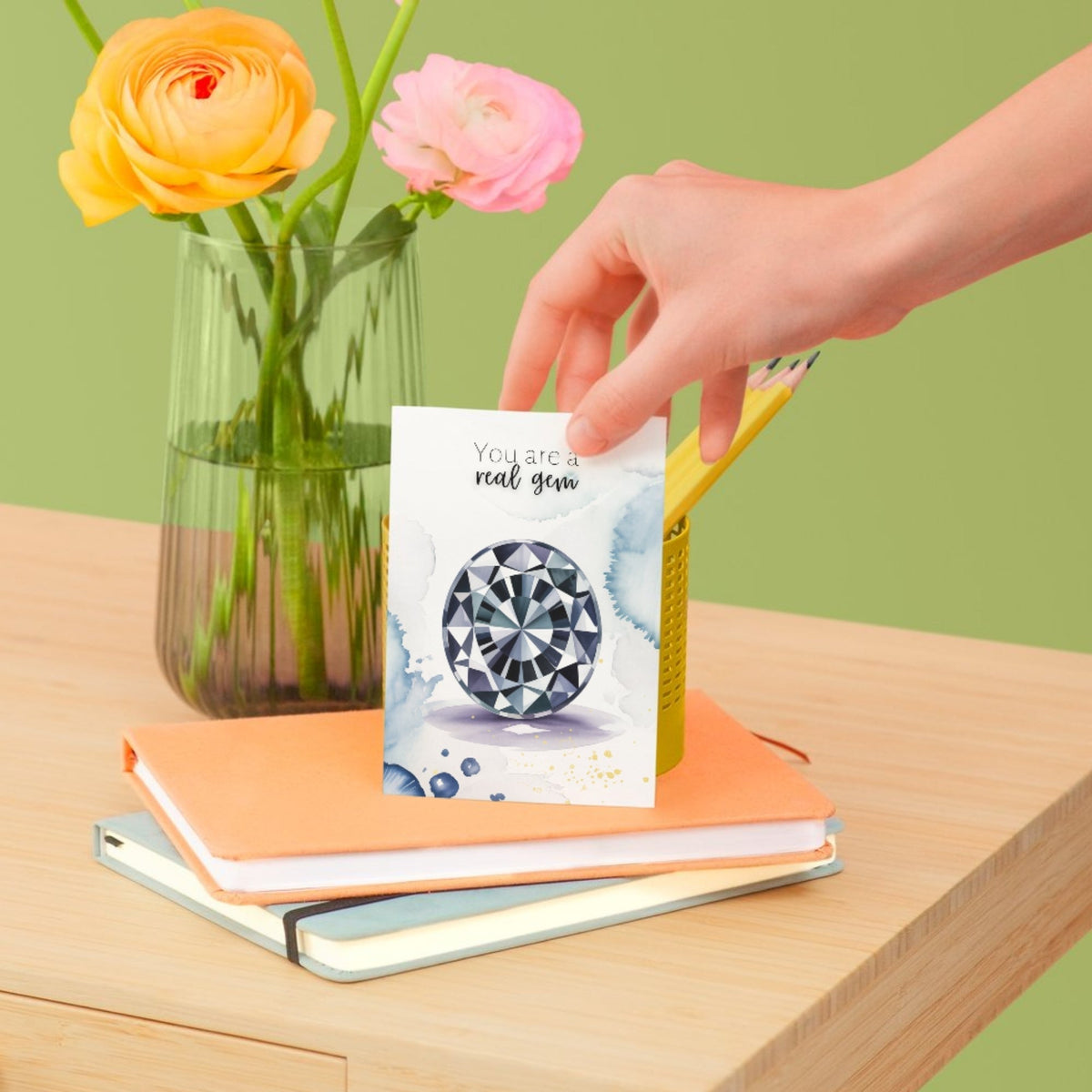You are a real Gem | Watercolor Oval Blue Spinel Folded Card