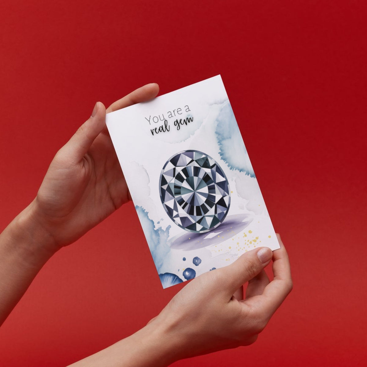 You are a real Gem | Watercolor Oval Blue Spinel Folded Card