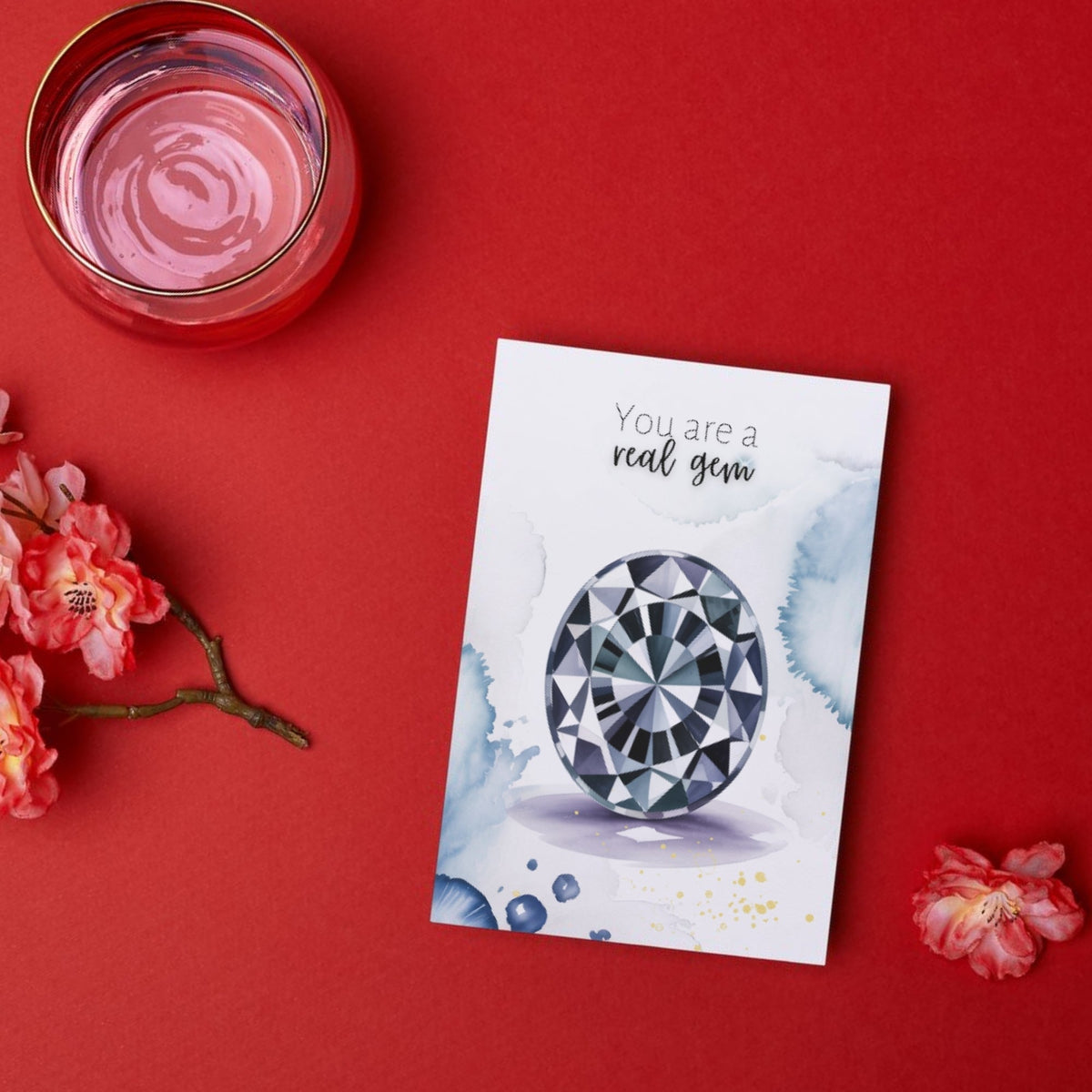 You are a real Gem | Watercolor Oval Blue Spinel Folded Card