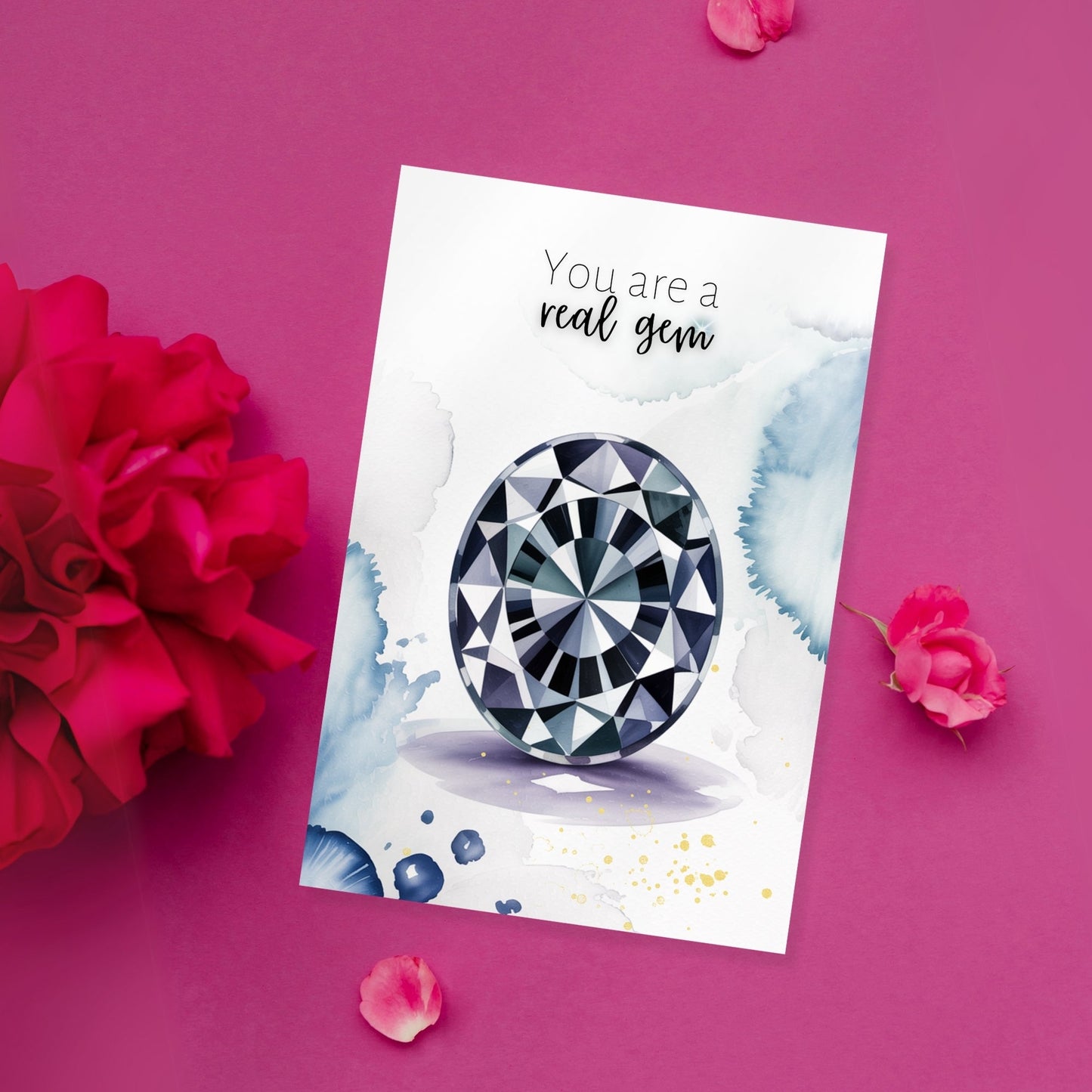You are a real Gem | Watercolor Oval Blue Spinel Folded Card