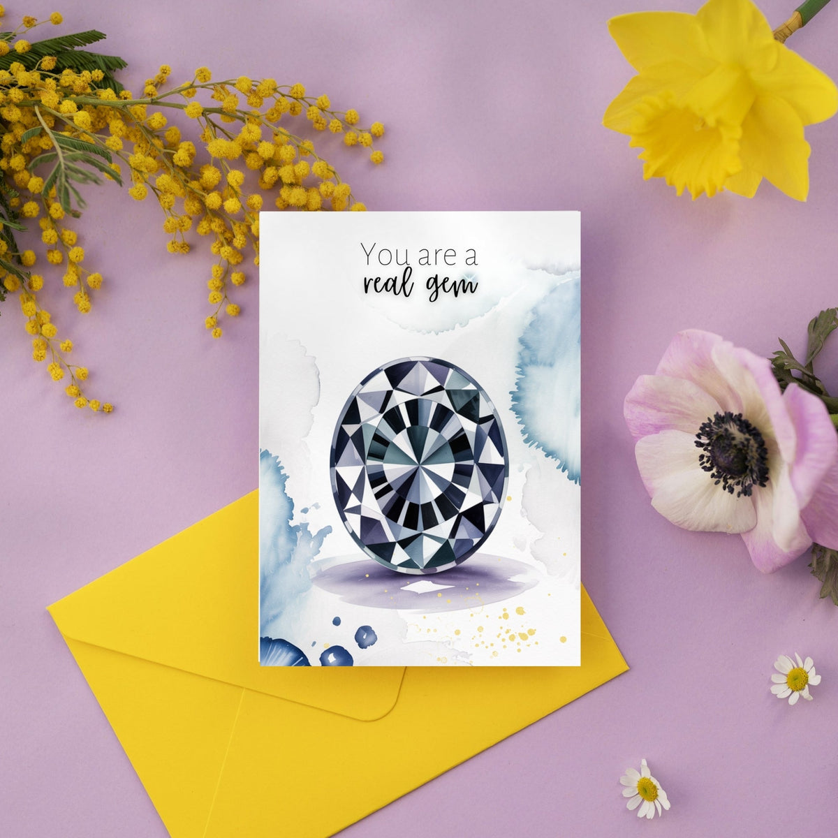 You are a real Gem | Watercolor Oval Blue Spinel Folded Card