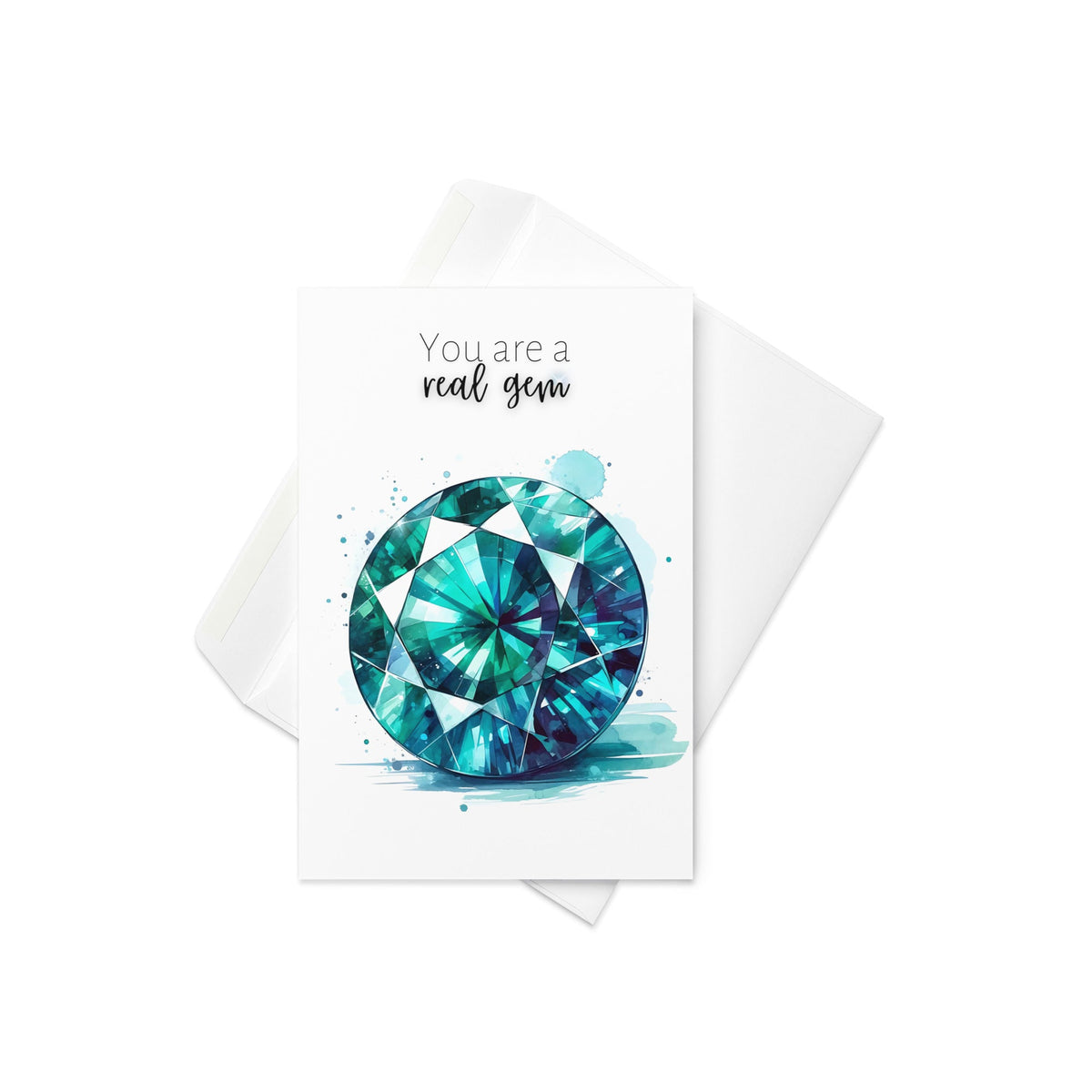 You are a real gem | Watercolor Round Teal Sapphire Greeting Card