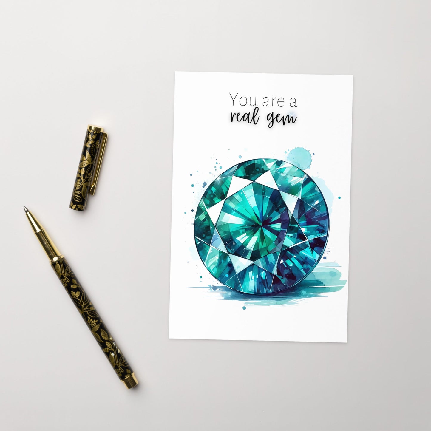 You are a real gem | Watercolor Round Teal Sapphire Greeting Card