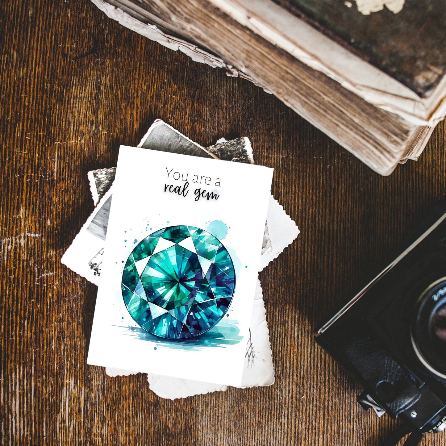 You are a real gem | Watercolor Round Teal Sapphire Greeting Card