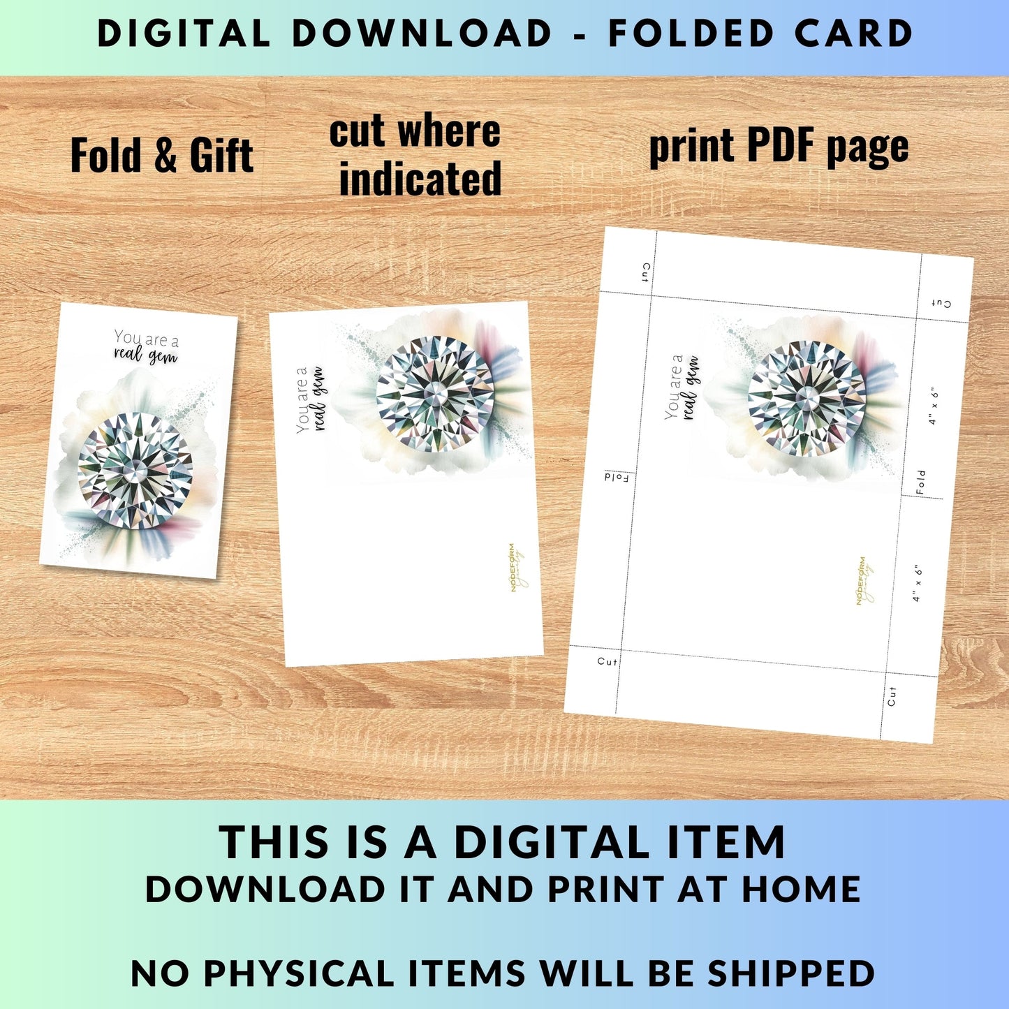 You are a real Gem | Watercolor Round Brilliant Cut Diamond Folded Card