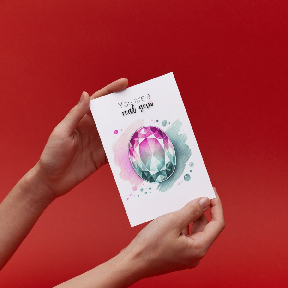 You are a real Gem | Watercolor Oval Bi-color Tourmaline Folded Card