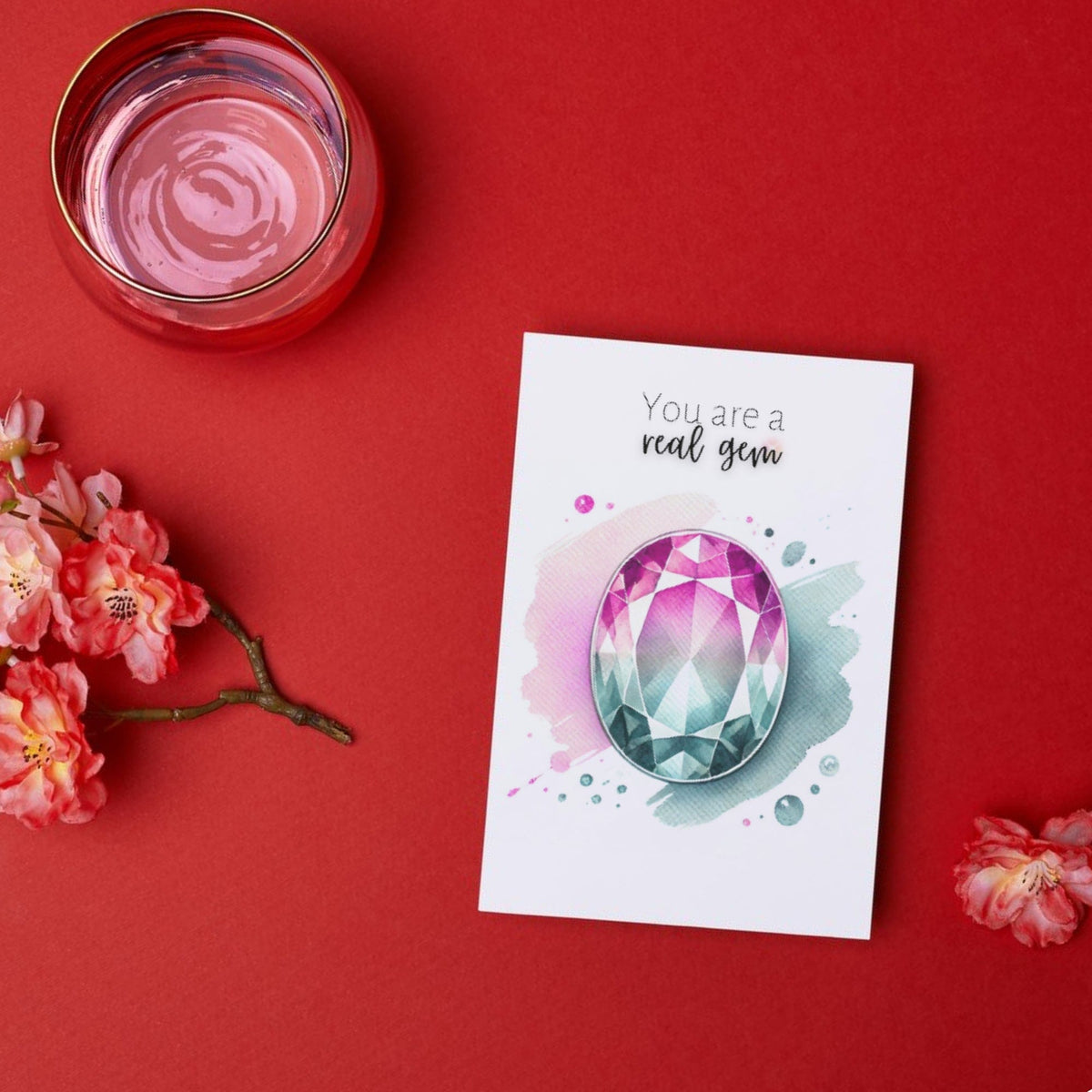You are a real Gem | Watercolor Oval Bi-color Tourmaline Folded Card