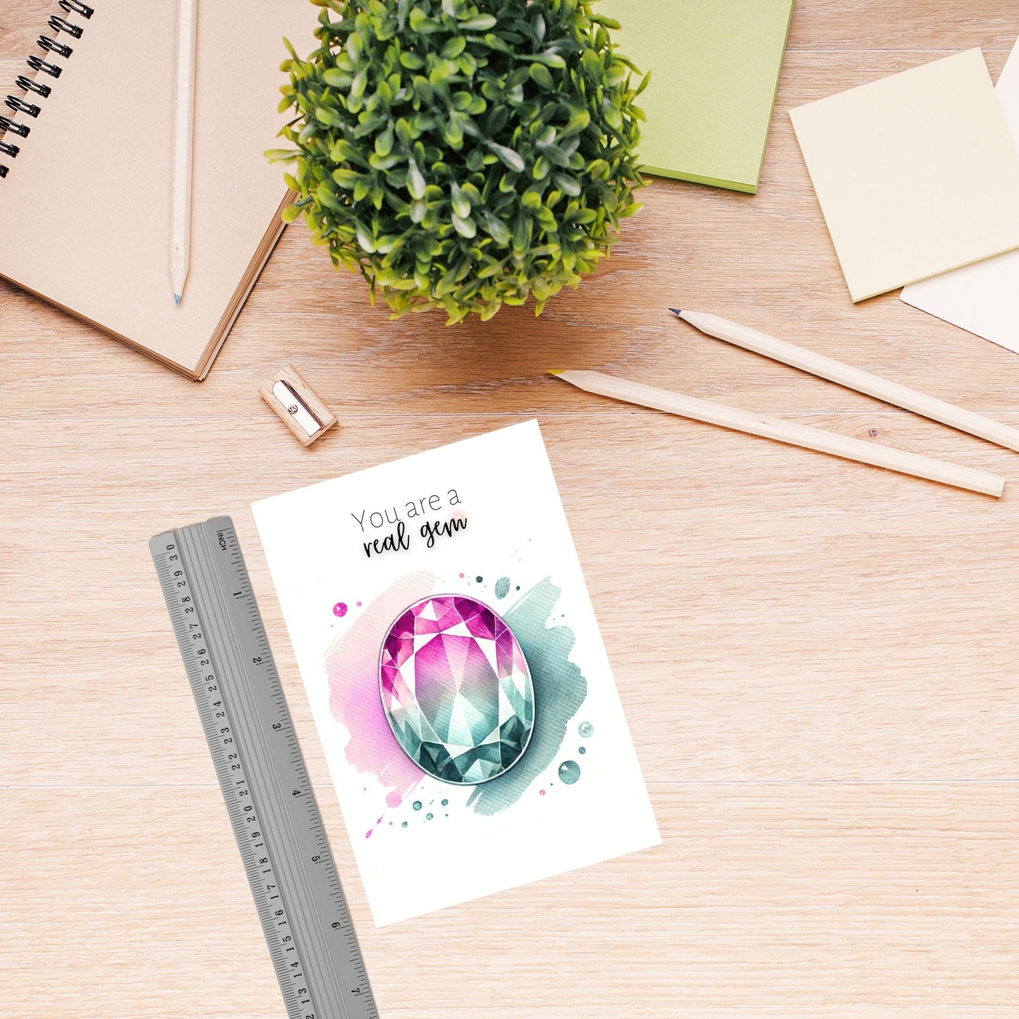 You are a real Gem | Watercolor Oval Bi-color Tourmaline Folded Card