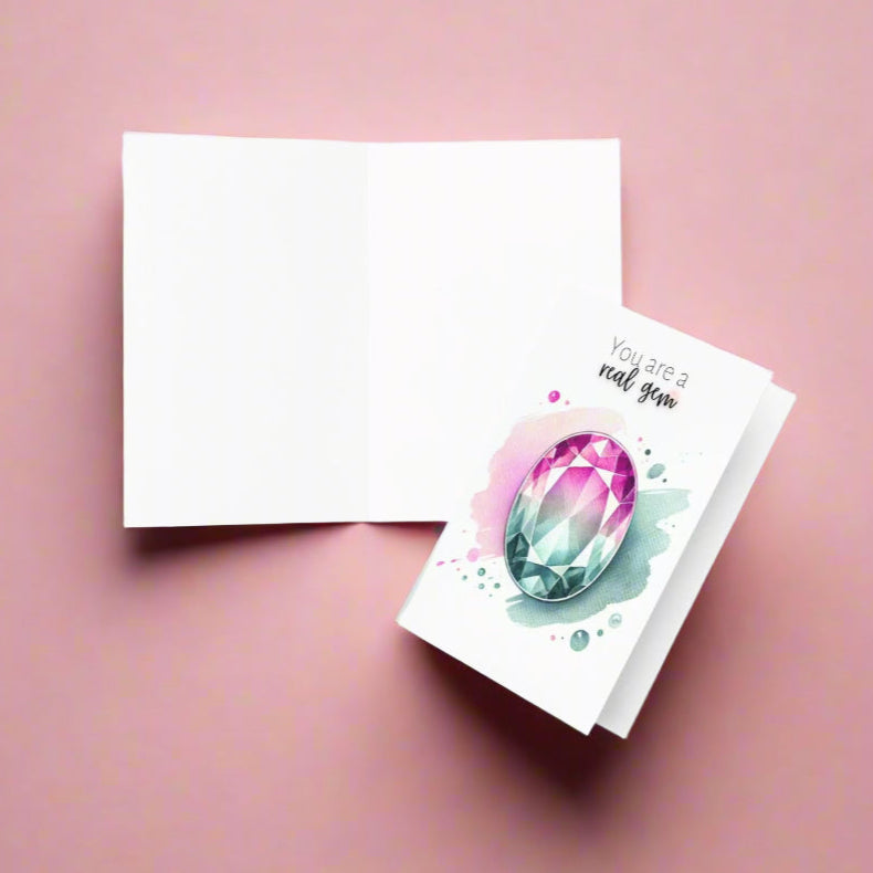 You are a real Gem | Watercolor Oval Bi-color Tourmaline Folded Card