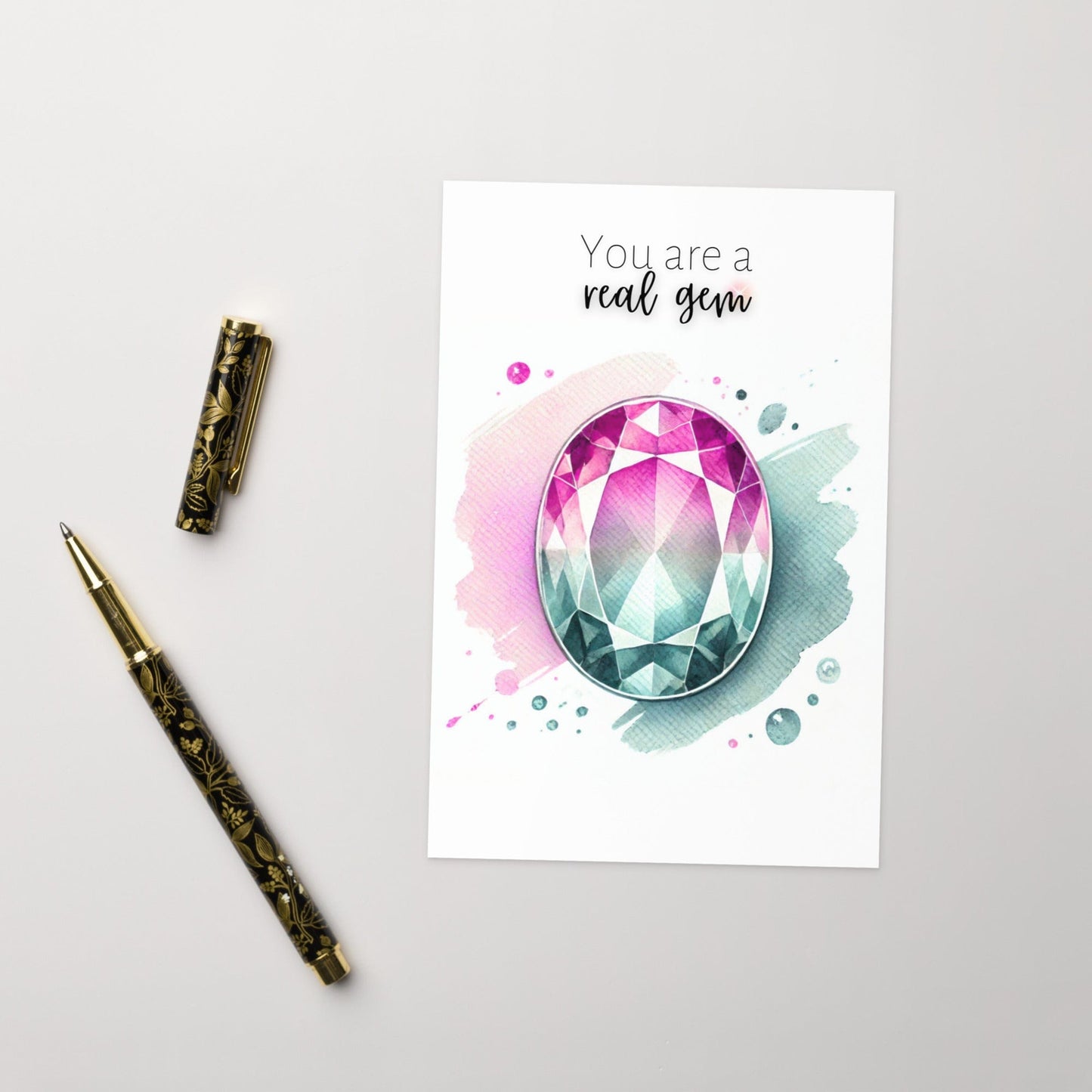 You are a real Gem | Watercolor Oval Bi-color Tourmaline Folded Card