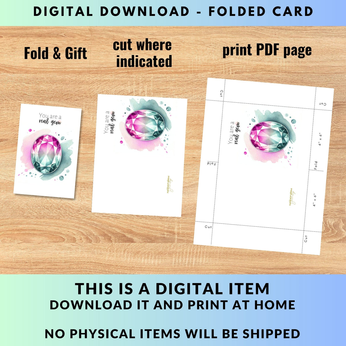 You are a real Gem | Watercolor Oval Bi-color Tourmaline Folded Card