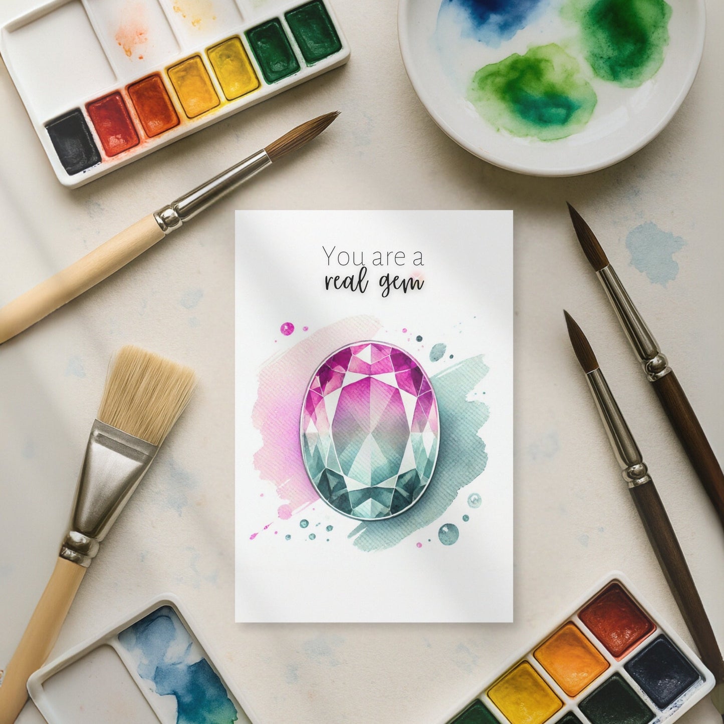 You are a real Gem | Watercolor Oval Bi-color Tourmaline Folded Card