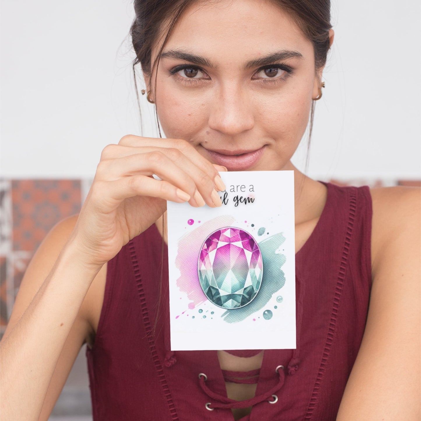 You are a real Gem | Watercolor Oval Bi-color Tourmaline Folded Card