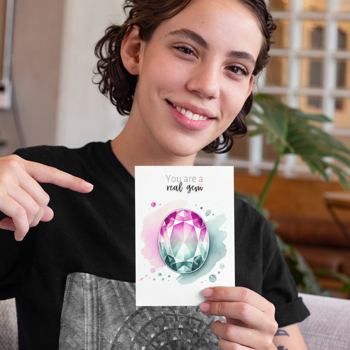 You are a real Gem | Watercolor Oval Bi-color Tourmaline Folded Card