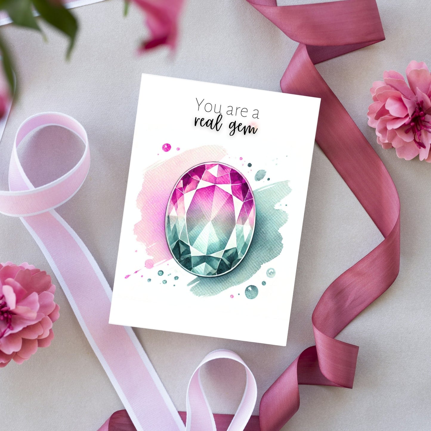 You are a real Gem | Watercolor Oval Bi-color Tourmaline Folded Card