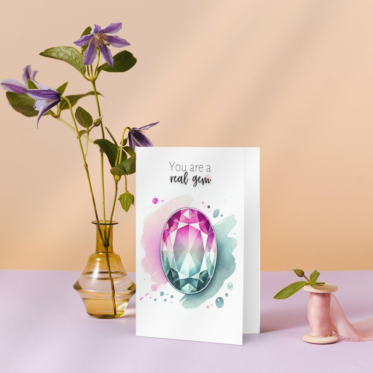 You are a real Gem | Watercolor Oval Bi-color Tourmaline Folded Card