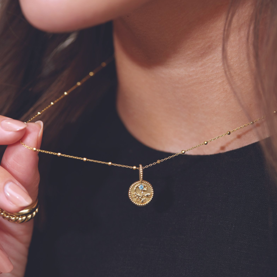 The Zodiac Medallion Pendant | Cancer | Natural Aquamarine and Diamond