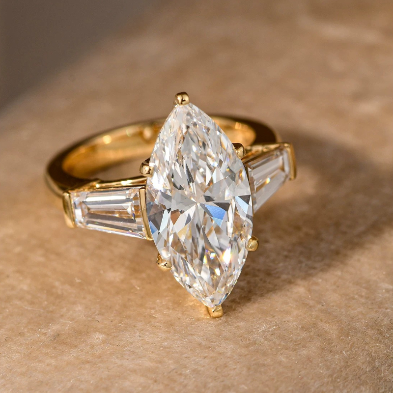 Vintage Marquise Cut Three-Stone 925 Sterling Silver Engagement Ring