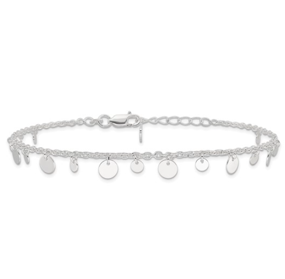 Sterling Silver Circle Disc Anklet (9in + 1in)