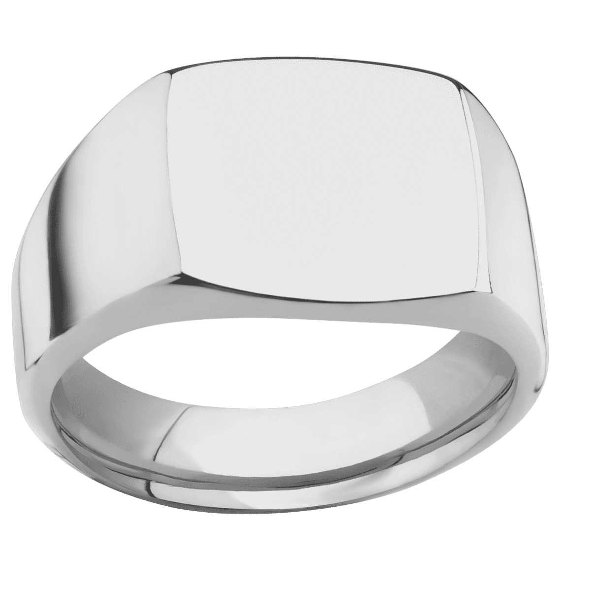 Medium Cushion signet ring (14x14mm) in Titanium, with a Wide style band.