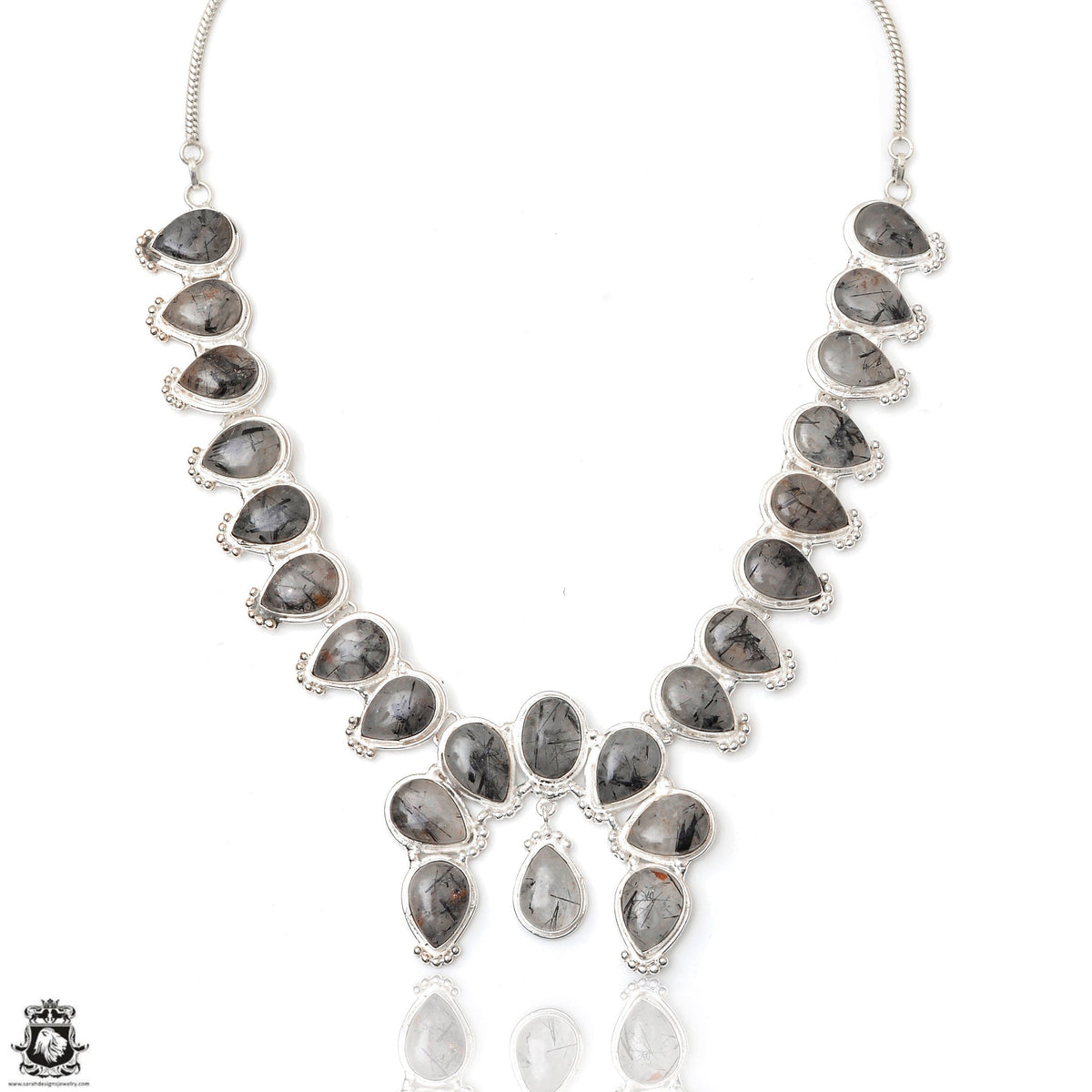 Tourmalated Tourmalinated Quartz Squash Blossom Statement Necklace BN3