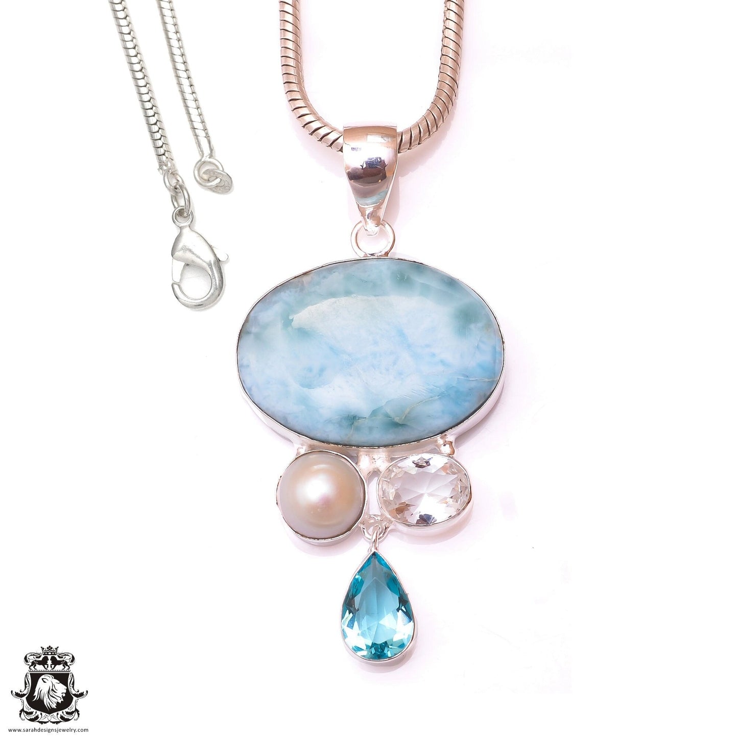 AA Larimar Pearl Aquamarine Pendant & 3MM Italian Chain P9793