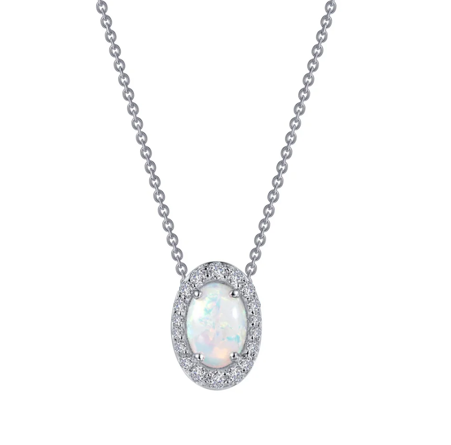 SS Bonded w/ Plat 0.97ctTW Lassaireo Oval Halo Necklace, 18"