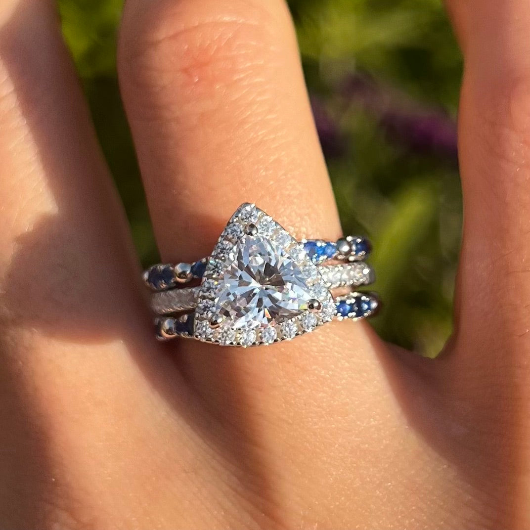 Luxury 3 Pcs Triangle Shape Sterling Silver Bridal Set