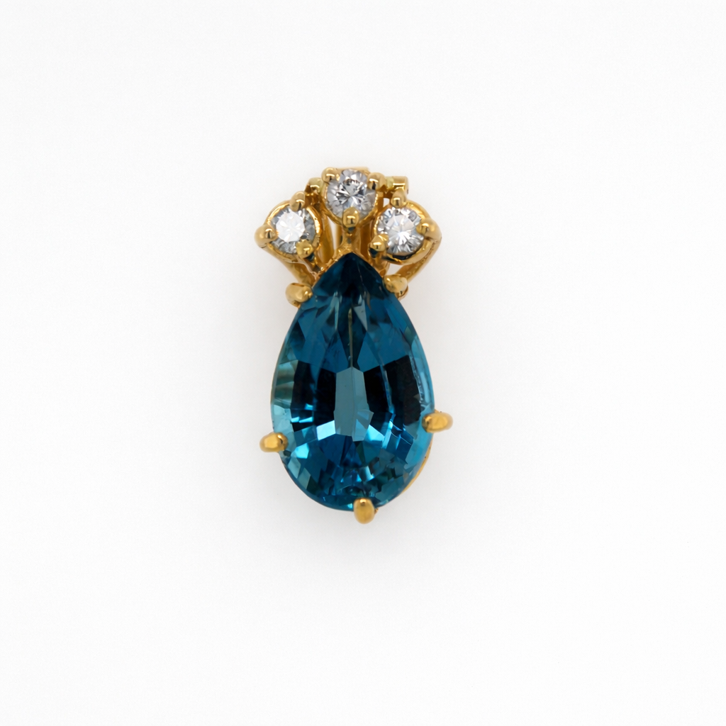 14KY London Blue Topaz and Diamond Pendant