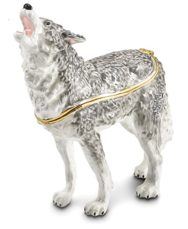 Bejeweled "Jack" Howling Wolf Trinket Box with Matching Necklace
