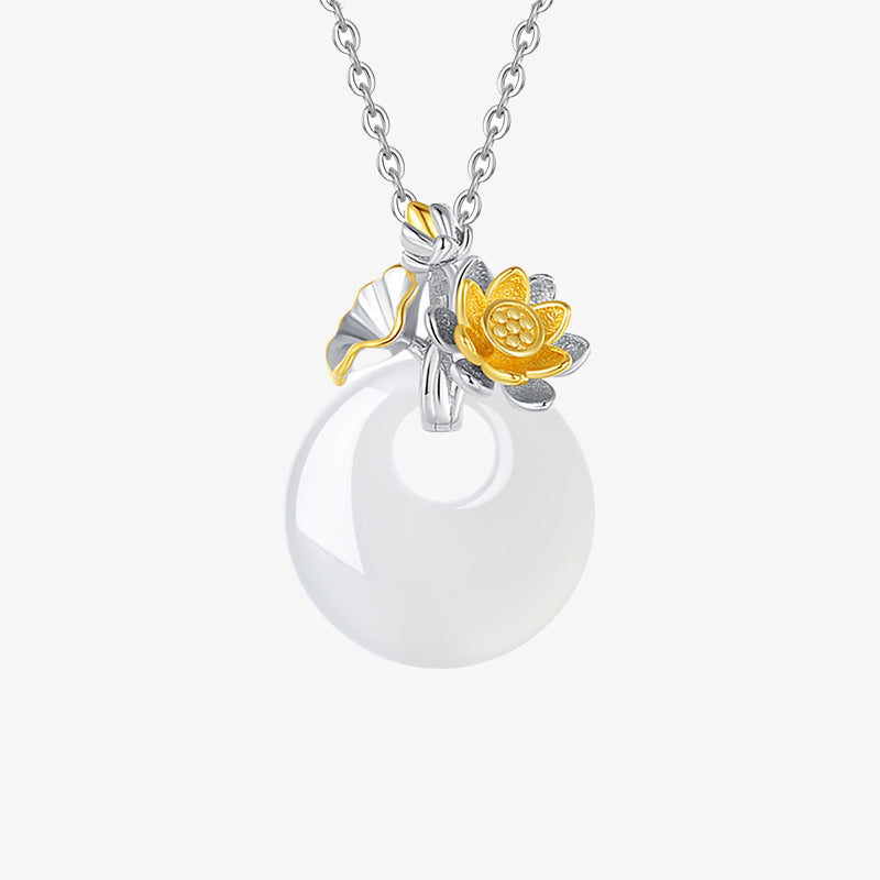 Fortune Jewel 925 Sterling Silver Round Chalcedony Twelve Months Flower Harmony Necklace Pendant