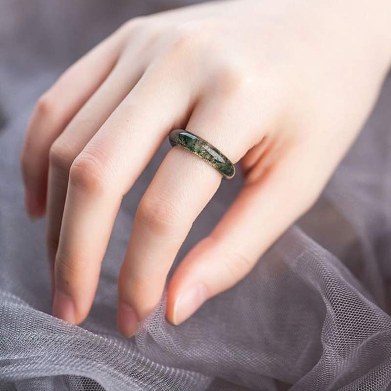 Fortune Jewel Moss Agate Healing Balance Ring