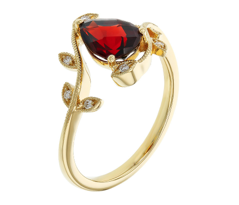 14KY Pear-Shape Garnet and Diamond Floral Ring