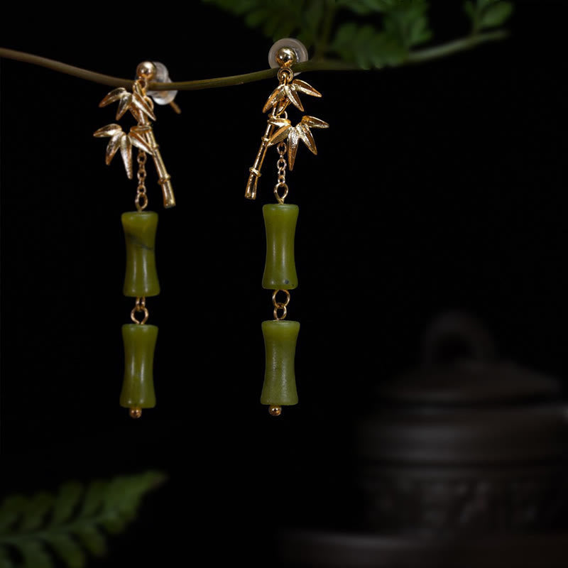 Fortune Jewel 925 Sterling Silver Posts Copper Plated Gold Natural Peridot Bamboo Leaf Drop Earrings
