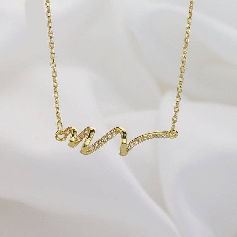 Ocean Sea Wave Beach Pendant Necklace in 925 Sterling Silver: Gold