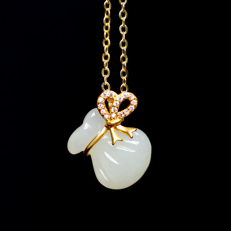 Fortune Jewel Natural Hetian White Jade Luck Money Bag Necklace Pendant